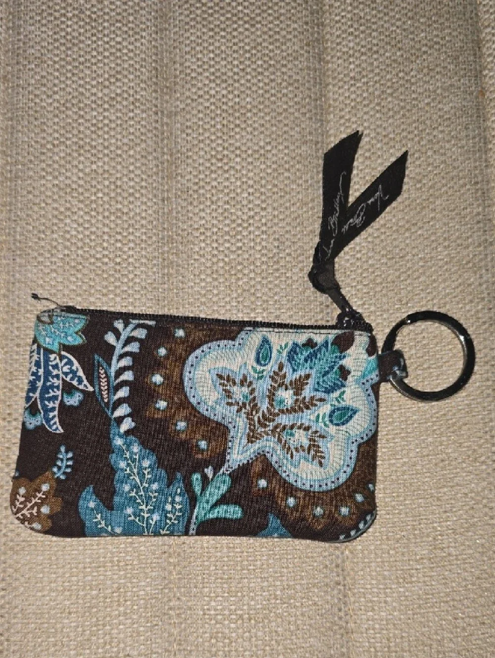 Vera Bradley Blue Paisley Quilted ID Wristlet with Brown Accents - Picture 3 of 5